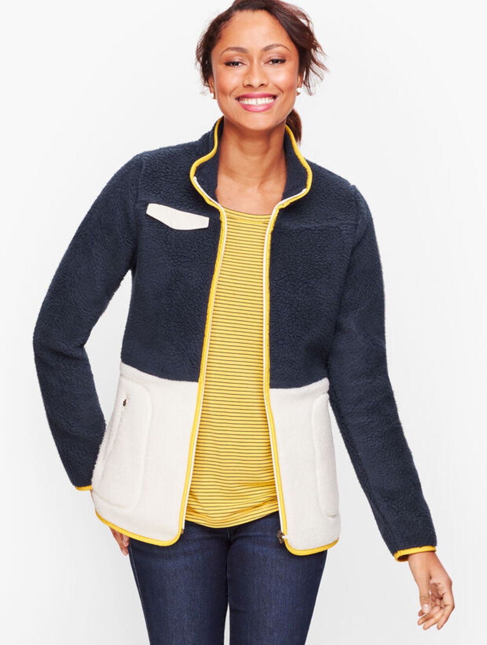 NEW Talbots Colorblock Sherpa Sweater Navy Sp